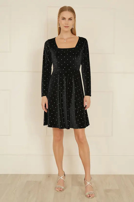 Yumi Black Skater Dress With Diamantes and Long Sleeve DRES Party Yumi