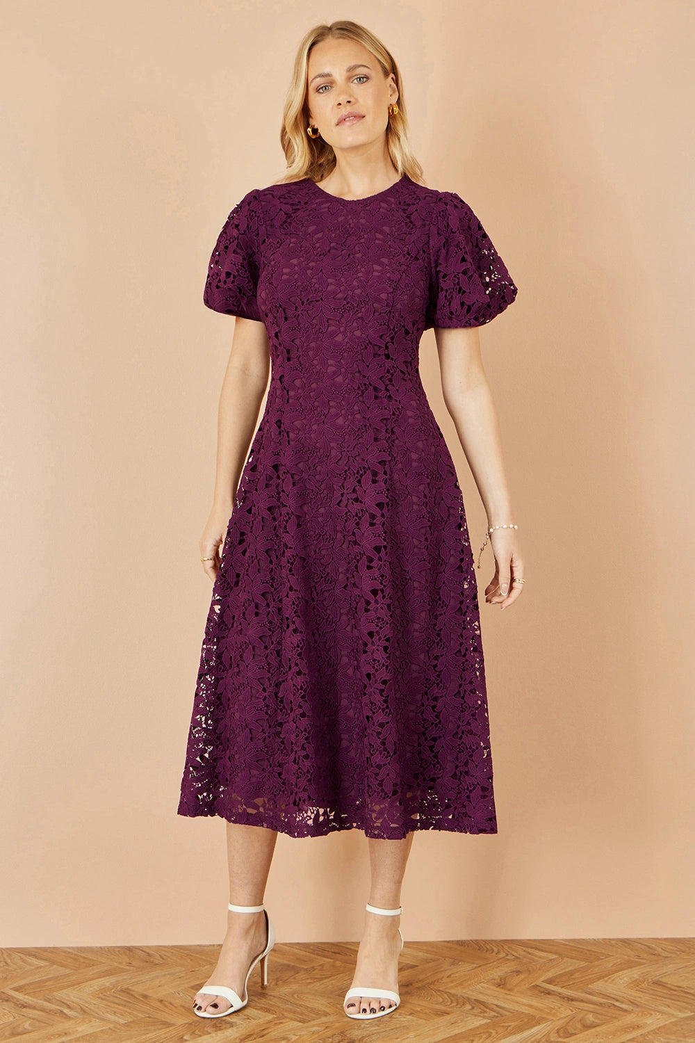 Yumi Burgundy Lace Midi Skater Dress Dress Occasion Yumi
