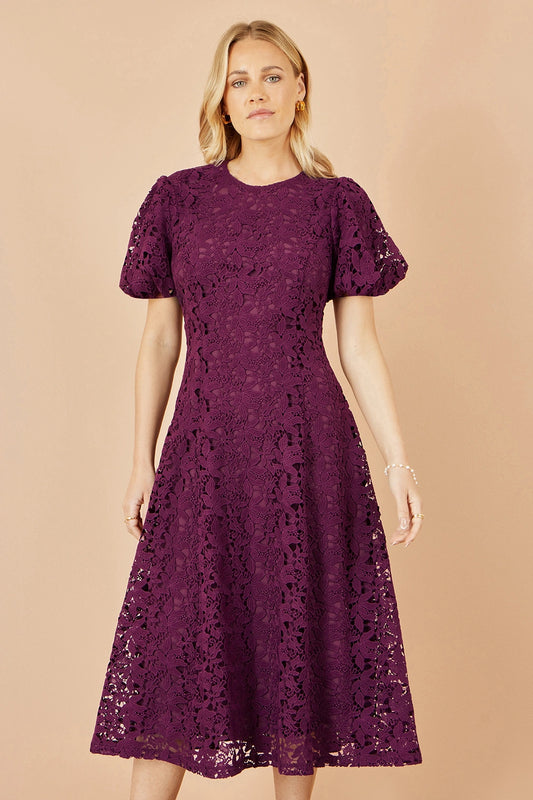 Yumi Burgundy Lace Midi Skater Dress Dress Occasion Yumi