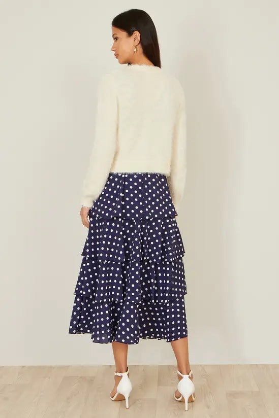 Yumi Ivory Eyelash Knit Cropped Cardigan Knit Cardigan Yumi