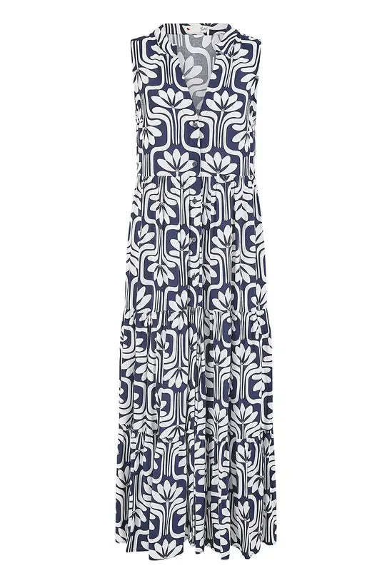 Yumi Navy Retro Print Relaxed Midi Dress DRES Day Yumi