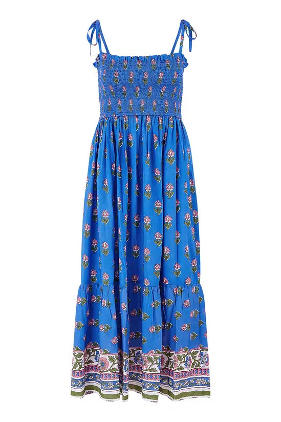Yumi Blue Strappy Paisley Print Midi Dress With Ruched Bodice Beachwear Yumi