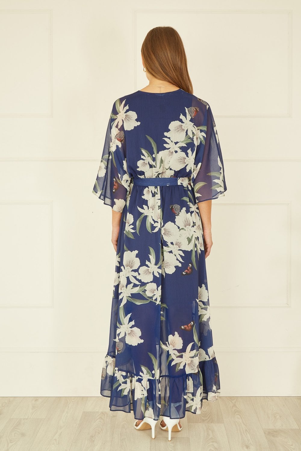 Floral Print Green Kimono Midi Wrap Dress Yumi Floral Print Green Kimono Midi Wrap Dress Yumi