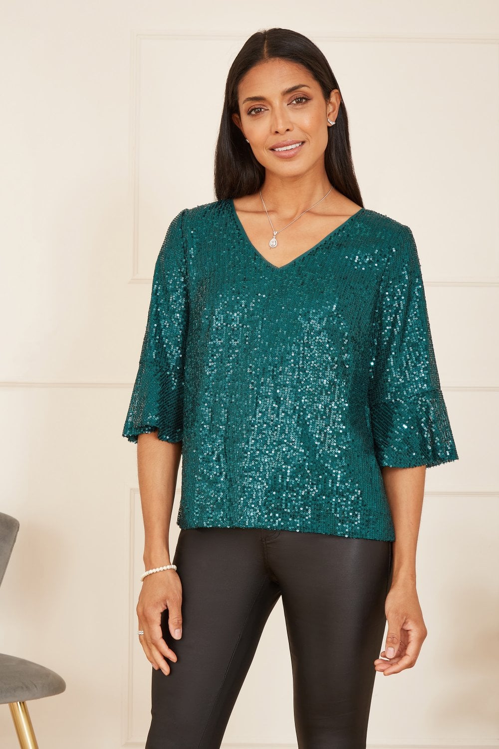 Sequin Top Fluted Sleeve