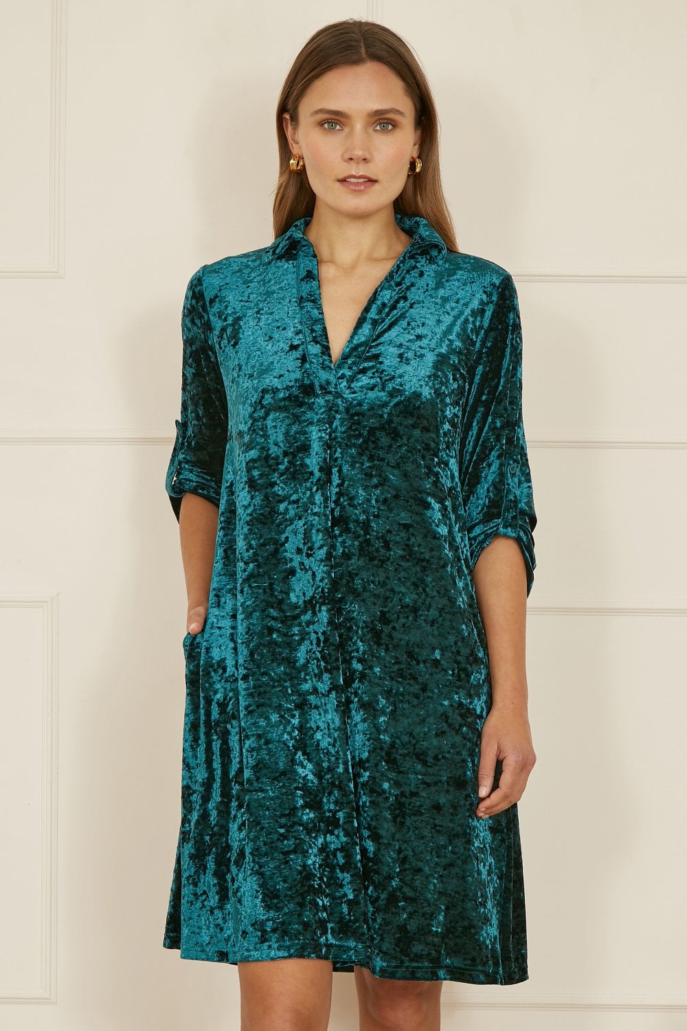 Velvet Tunic Dress 3 4 Sleeves