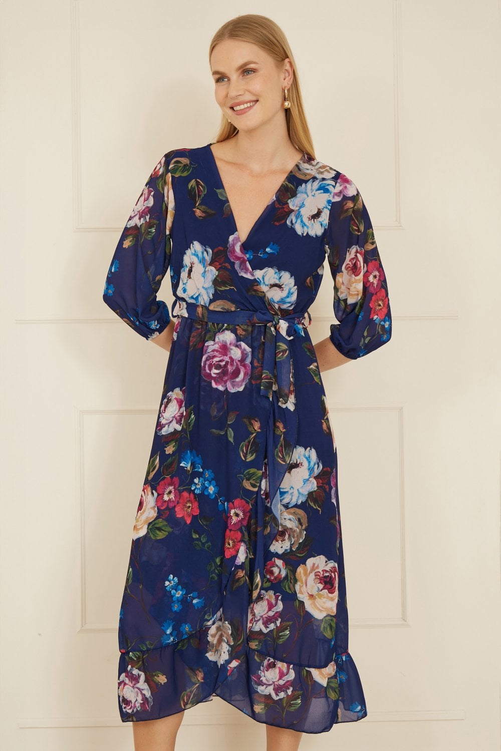 Watercolour Dip Hem Midi Wrap Dress