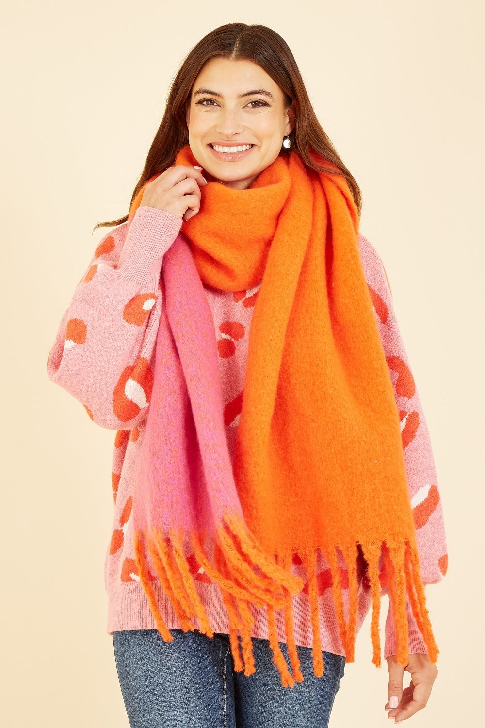 Yumi Pink And Orange Colour Block Scarf Yumi