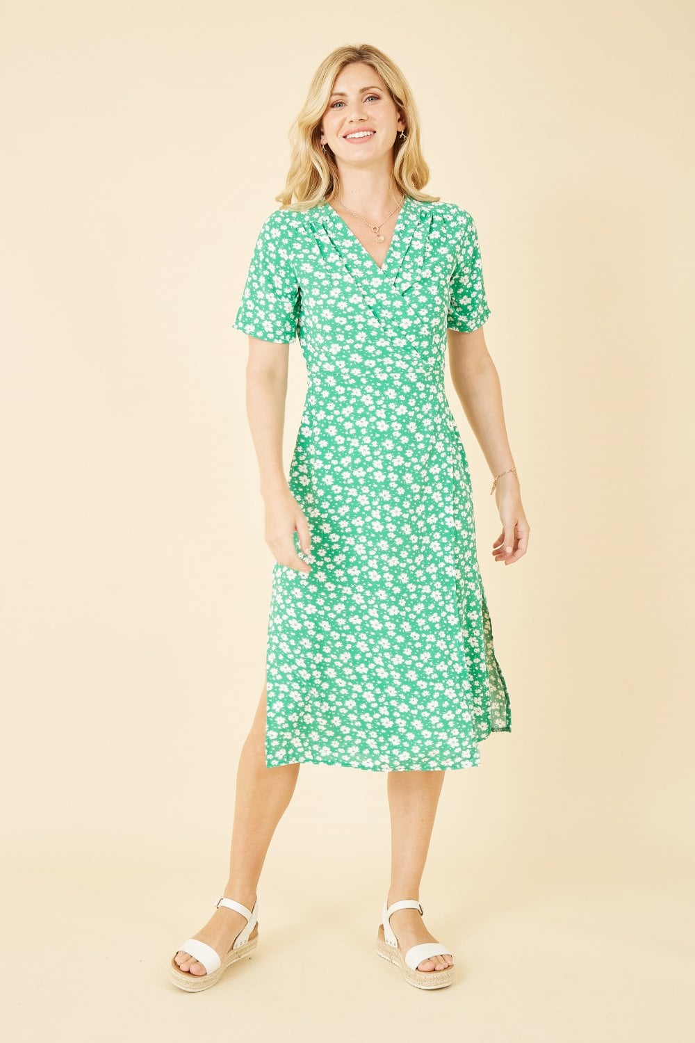 Mela Green Ditsy Print Wrap Over Dress