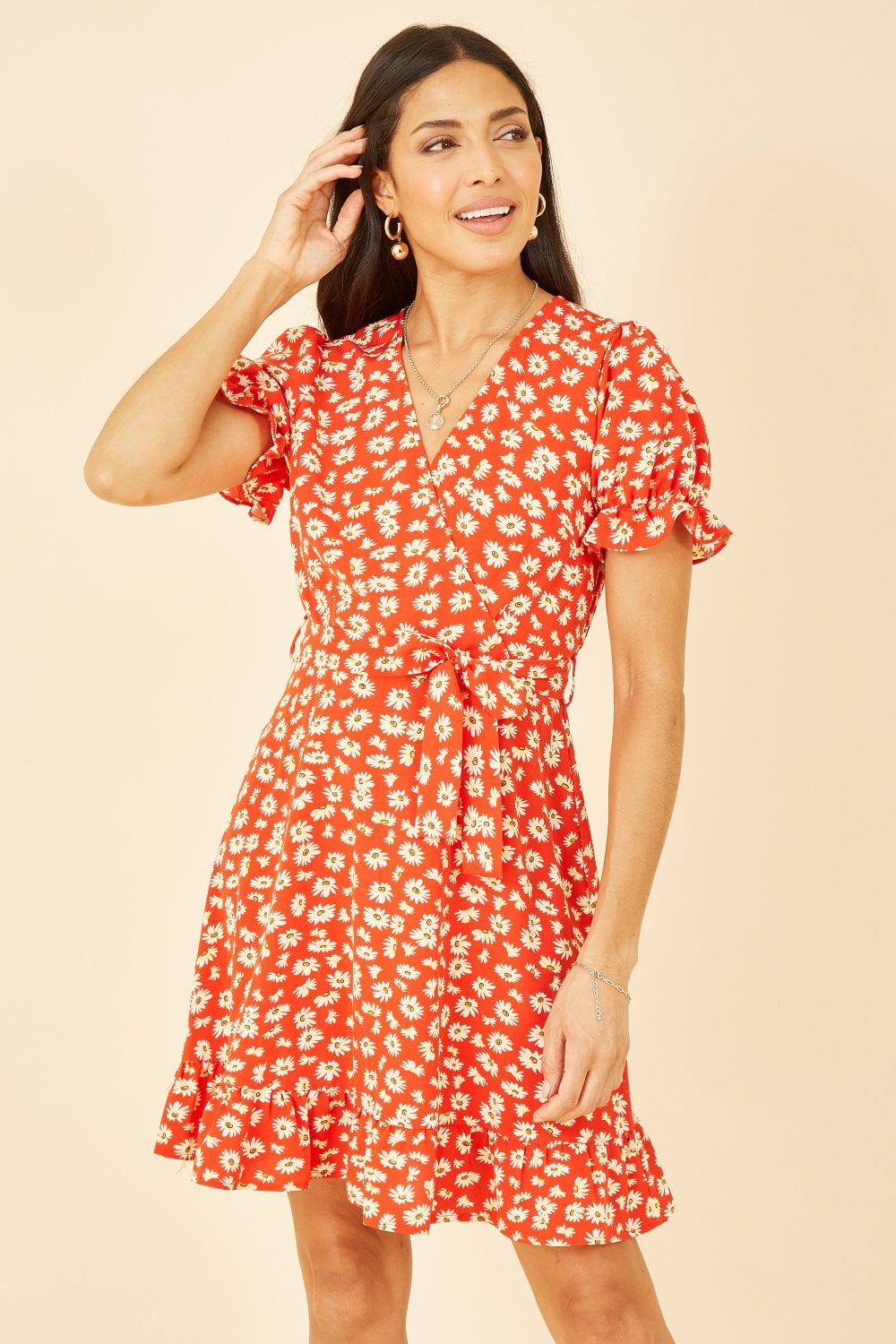 Mela Red Daisy Print Wrap Dress Mela