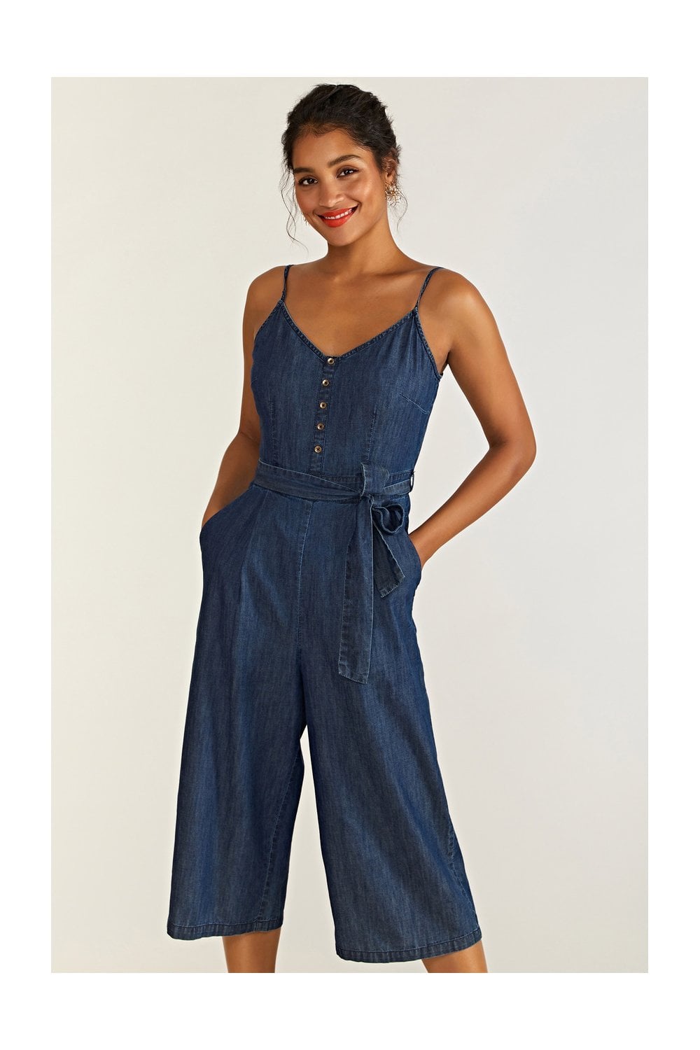 Blue Denim Jumpsuit With Button Detail