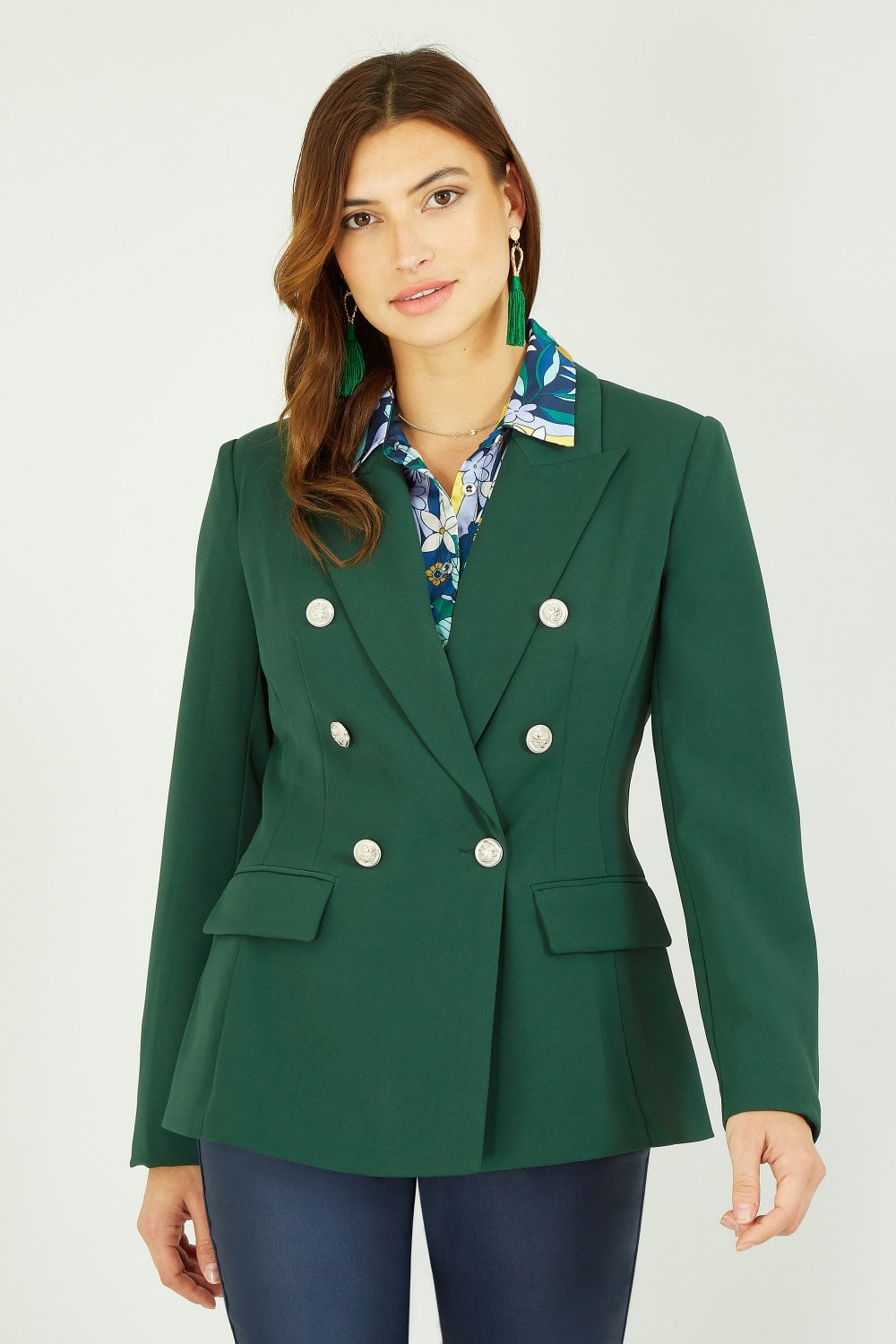 Yumi Khaki Green Blazer With Button Detail Yumi