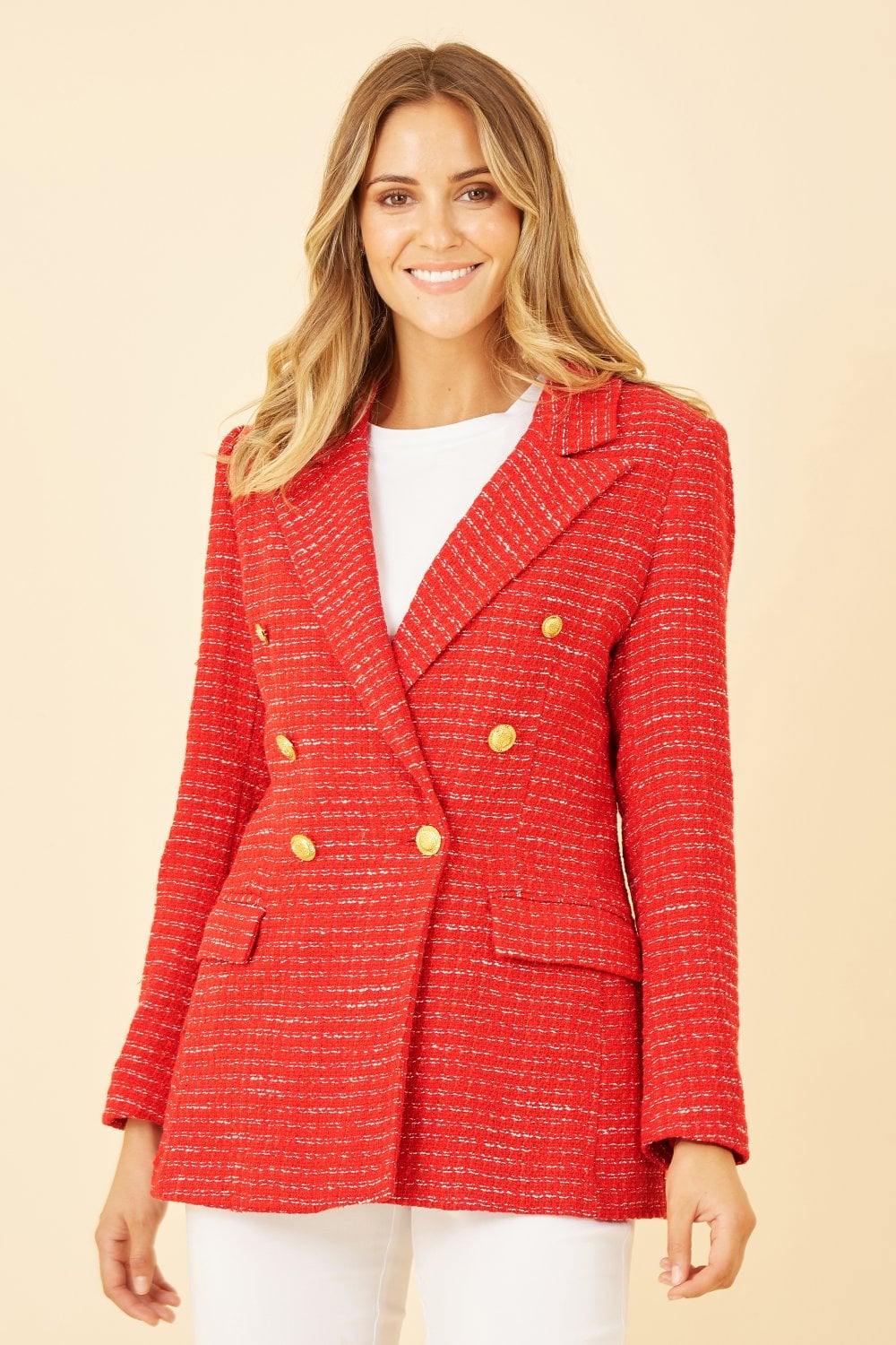 Yumi Red Boucle Fitted Blazer Yumi
